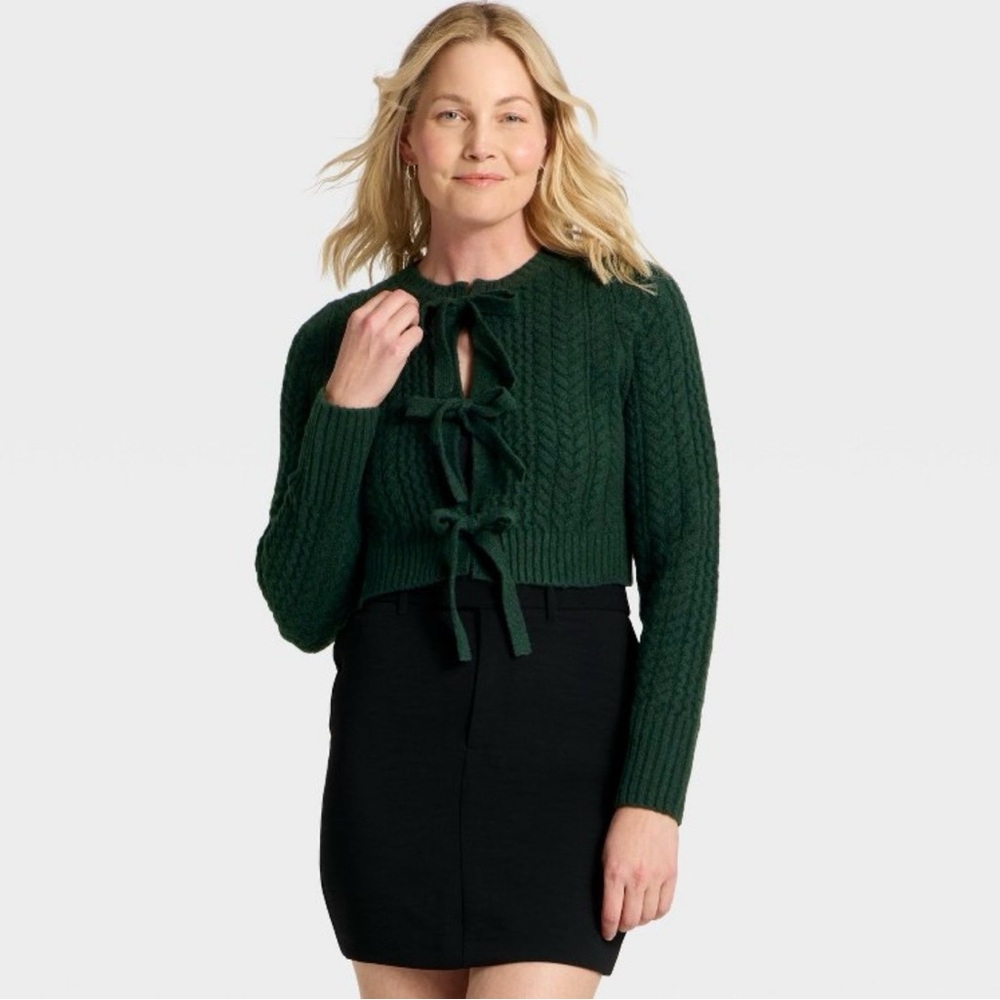 a new day Dark Green Bow-Tie Cardigan mint condition
